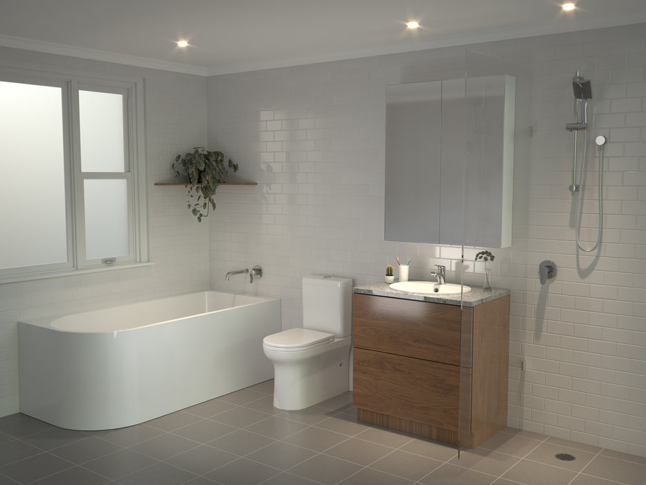Display bathroom with Origin bath and Chrome tapware
