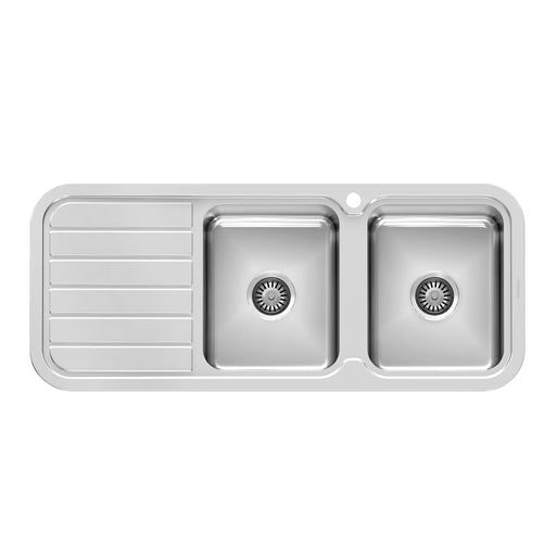 1000 Series Double Right Hand Bowl Sink with Drainer and Taphole