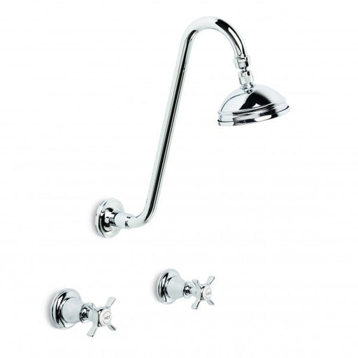Neu England Shower Set Extended Arm with 100mm Ball Joint Rose (Cross Handles) (Chrome)