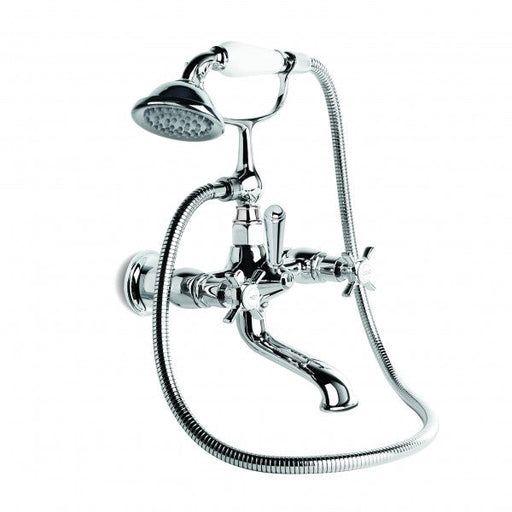 Neu England Bath Mixer with Handshower, Wall Mount (Cross Handles) (Chrome)