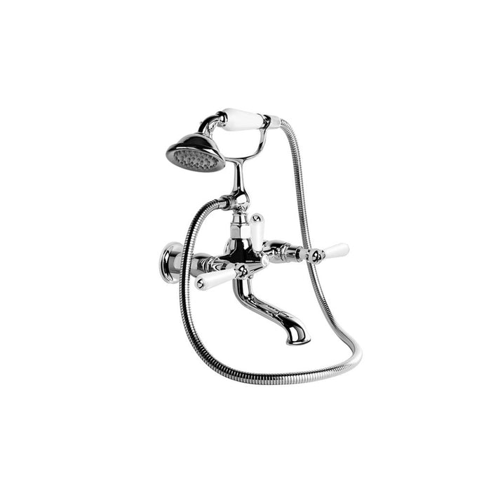 Neu England Bath Mixer with Handshower, Wall Mount (Lever Handles) (Chrome)