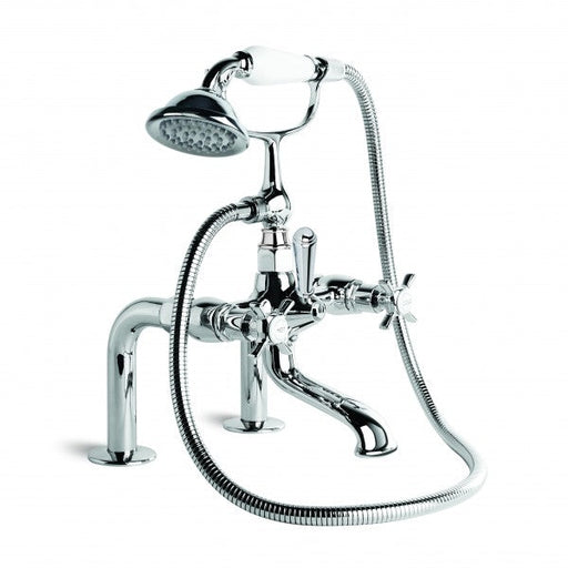 Neu England Bath Mixer with Handshower, Hob Mount (Cross Handles) (Chrome)