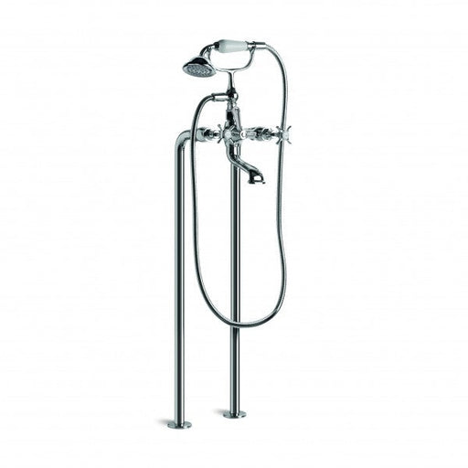 Neu England Bath Mixer with Handshower, Floor Mount (Cross Handles) (Chrome)