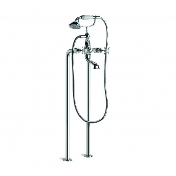 Neu England Bath Mixer with Handshower, Floor Mount (Cross Handles) (Chrome)