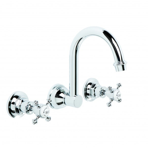 Winslow Wall Set with 185mm Swivel Spout (Cross Handles) (Chrome)
