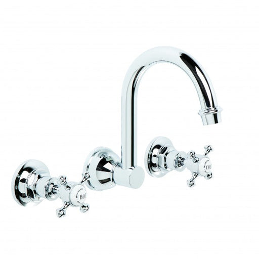 Winslow Wall Set with 185mm Swivel Spout (Cross Handles) (Chrome)