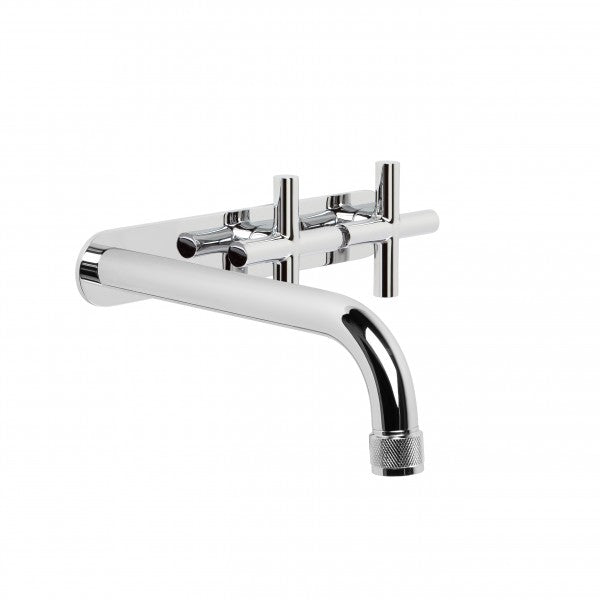Yokato Wall Bath Set with 160mm Spout, Backplate and Installation Kit (Cross Handles) (Chrome)