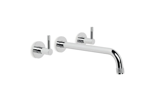 Yokato Wall Basin Set with 200mm Spout and Installation Kit (Knurled Levers) (Chrome) (Flow Control)