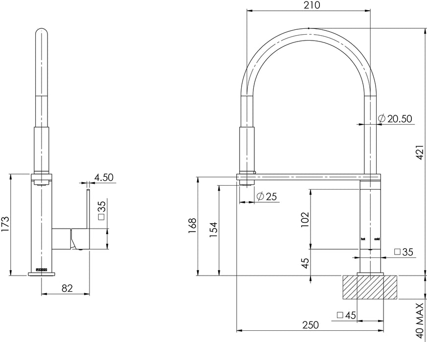 Vezz Flexible Hose Sink Mixer (Square) (Chrome)
