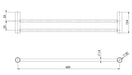 Vivid Slimline Double Towel Rail 600mm (Chrome) (Line Drawing)