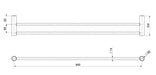 Vivid Slimline Double Towel Rail 800mm (Matte Black) (Line Drawing)