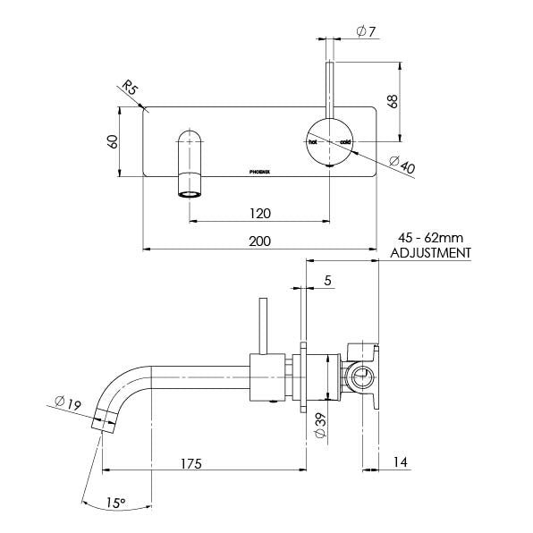 Vivid Slimline Up Wall Basin / Bath Mixer Set (Brushed Gold)