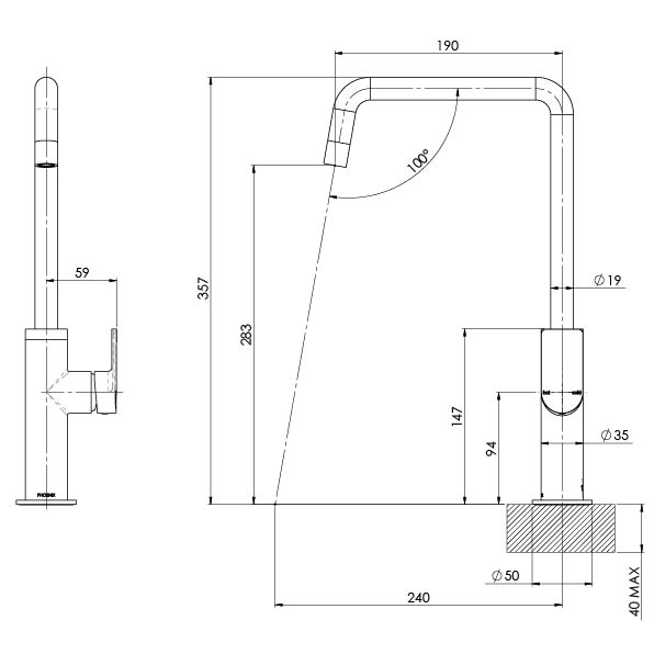 Phoenix Mekko Sink Mixer 190mm Squareline (Brushed Nickel)