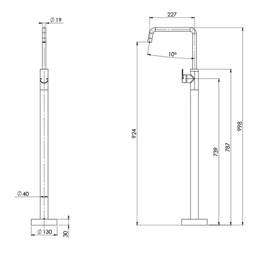 Mekko Floor Mounted Bath Mixer (Line Drawing)