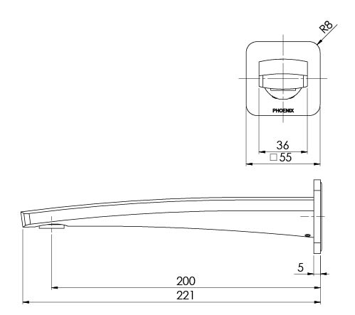 Mekko Wall Bath Outlet (Chrome) (Line Drawing)