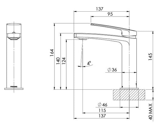 Mekko Basin Mixer (Matte Black) (Line Drawing)