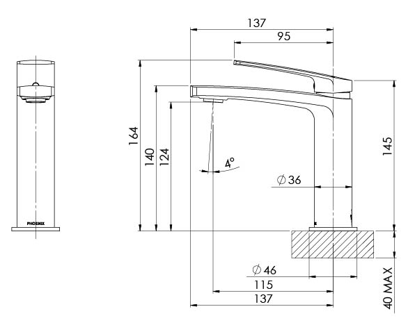 Mekko Basin Mixer (Matte Black) (Line Drawing)