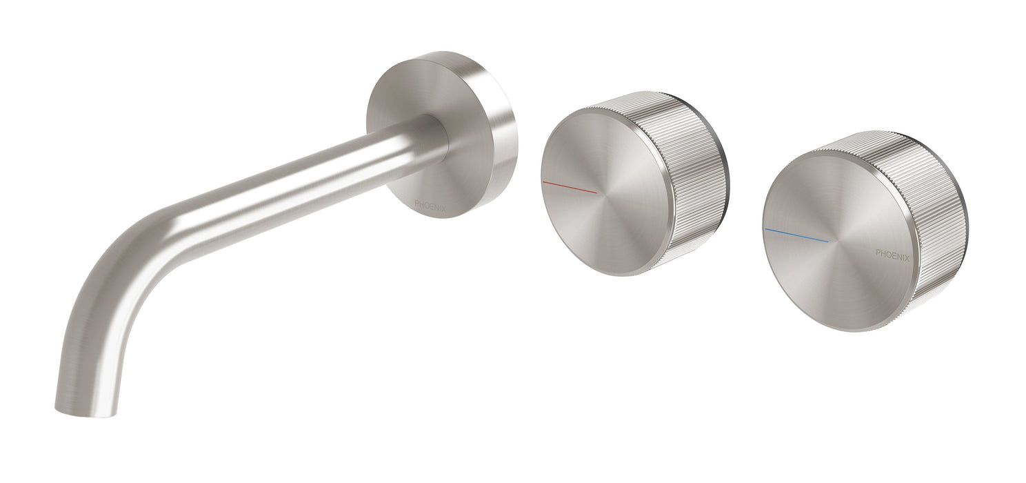 Axia Basin/Bath Curved Outlet Hostess Wall Tap Set 180mm (Brushed Nickel)