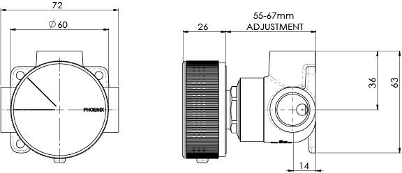 Axia Shower/Wall Mixer (Line drawing)