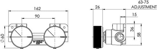Axia Twin Shower/Wall Mixer (Line Drawing)