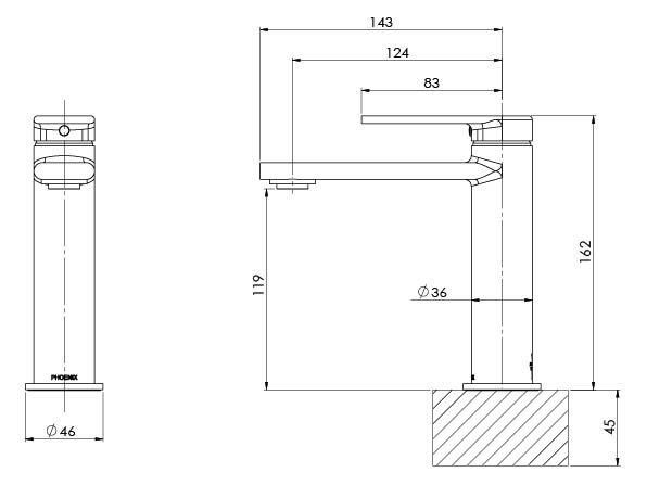 Teel Basin Mixer (Line Drawing)