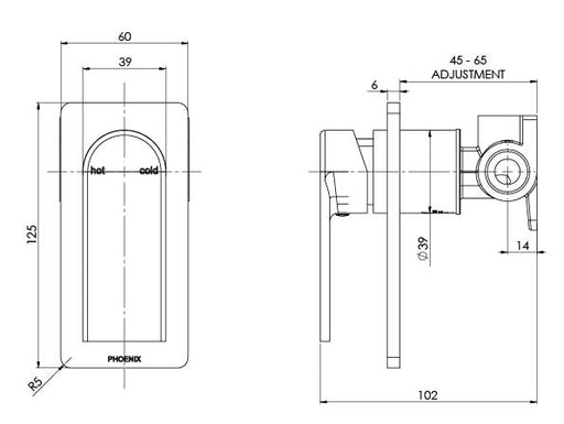 Teel Shower/Wall Mixer (Line Drawing)