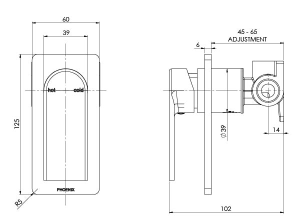 Teel Shower/Wall Mixer (Line Drawing)