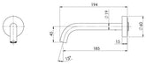 Vivid Slimline Plus Wall Basin/Bath Outlet 180mm (Line Drawing)