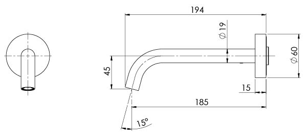 Vivid Slimline Plus Wall Basin/Bath Outlet 180mm (Line Drawing)