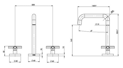 Vivid Slimline Plus Basin Set (Line Drawing)