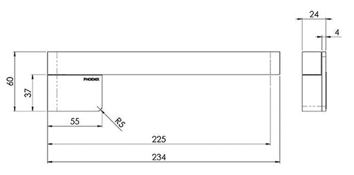 Phoenix Designer Wall Swival Bath Outlet Straight (Line Drawing)