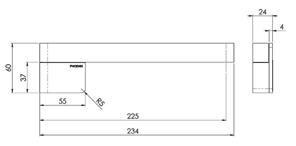 Phoenix Designer Wall Swival Bath Outlet Straight (Line Drawing)