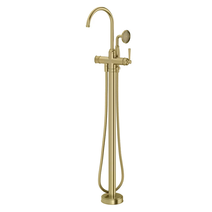 Cromford Floor Bath Mixer with Handshower (Brushed Gold)