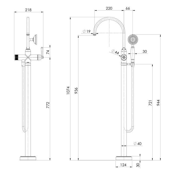 Cromford Floor Bath Mixer with Handshower (Multiple finish options)