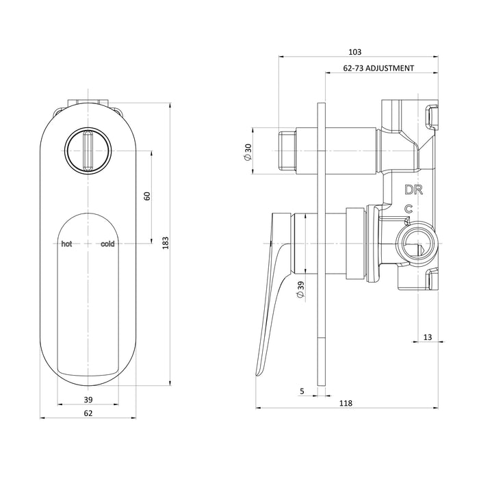 Kusabi Shower/Wall Mixer w/Diverter (Multiple Finish Options)