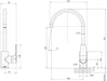 Arlo Sink Mixer 20mm Gooseneck (Matte Black) (Line Drawing)