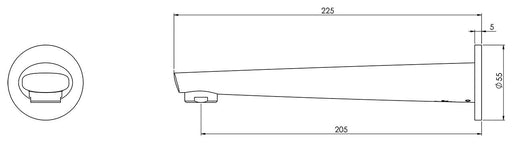 Arlo Wall Bath Outlet 200mm (Chrome) (Line Drawing)