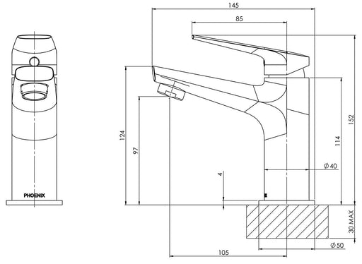 Arlo Basin Mixer (Chrome) (Line Drawing)