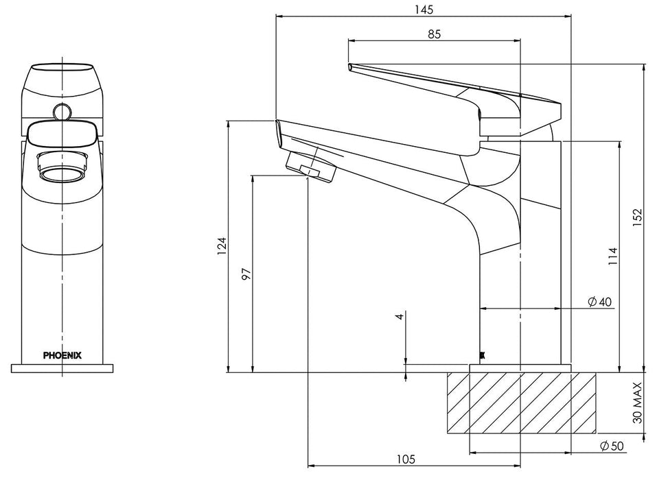 Arlo Basin Mixer (Matte Black) (Line Drawing)