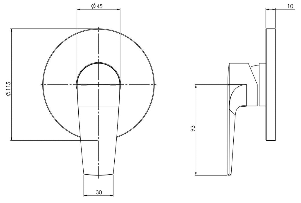 Arlo Shower/Wall Mixer Trim Kit Only (Chrome) (Line Drawing)