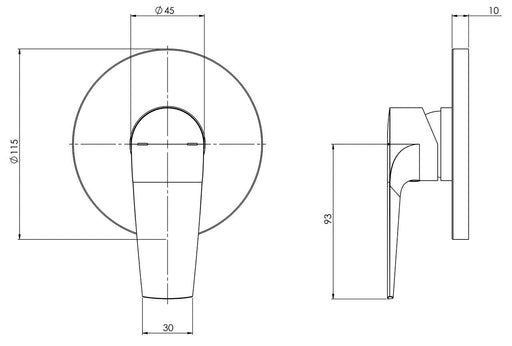 Arlo Shower/Wall Mixer Trim Kit Only (Chrome) (Line Drawing)