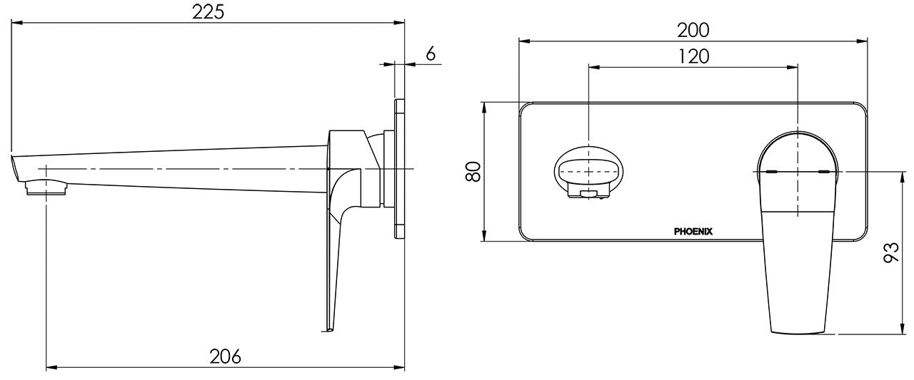 Arlo Wall Mixer Set 200mm Trim Kit Only (Chrome) (Line Drawing)