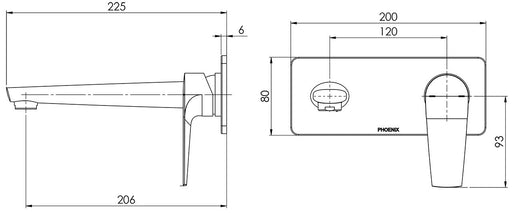 Arlo Wall Mixer Set 200mm Trim Kit Only (Chrome) (Line Drawing)