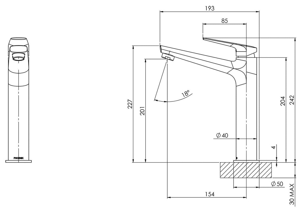 Arlo Vessel Mixer (Chrome) (Line Drawing)