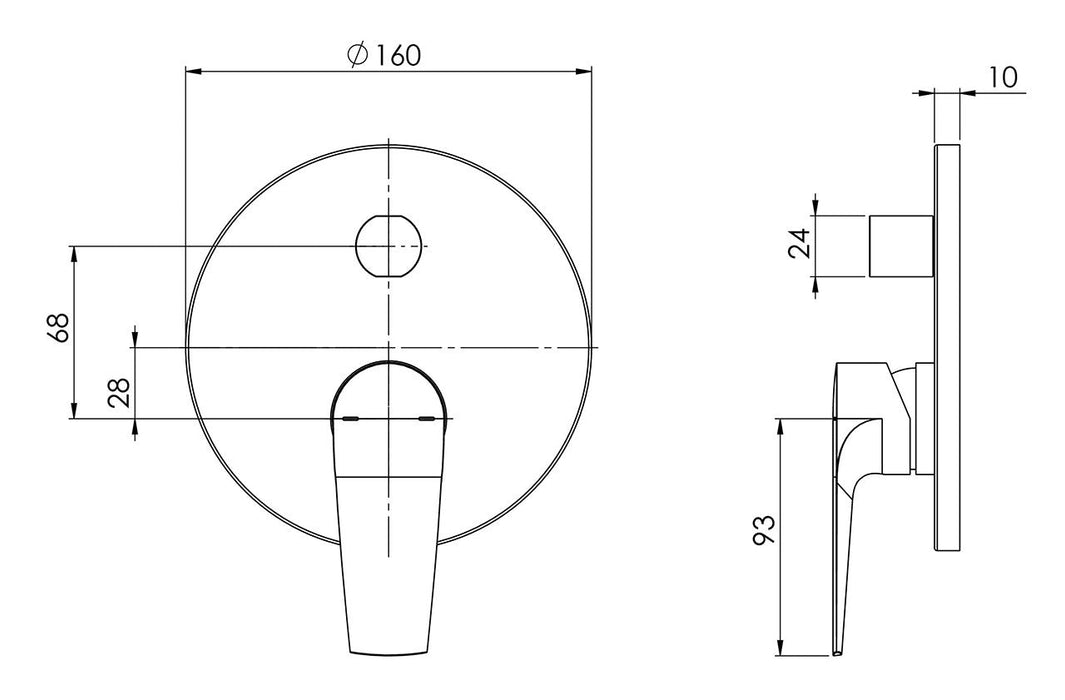 Arlo Shower/Bath Diverter Mixer Trim Kit Only (Chrome) (Line Drawing)