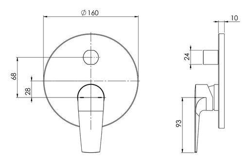 Arlo Shower/Bath Diverter Mixer Trim Kit Only (Matte Black) (Line Drawing)