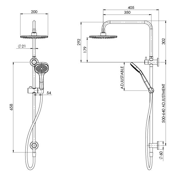 Teva Twin Shower (Line Drawing)