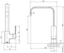 Teva Sink Mixer 200mm Squareline (Matte Black) (Line Drawing)