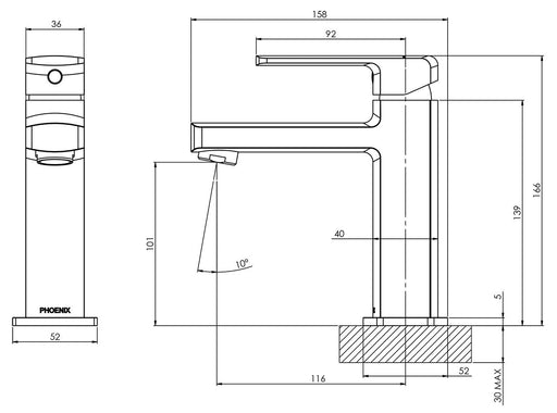 Teva Basin Mixer (Matte Black) (Line Drawing)