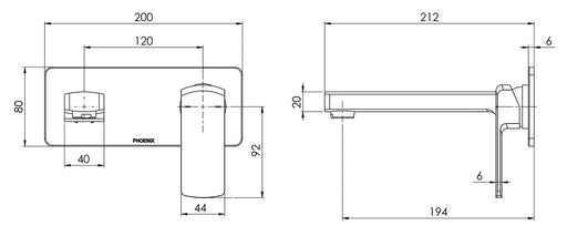 Teva Wall Mixer Set 200mm Trim Kit Only (Chrome) (Line Drawing)